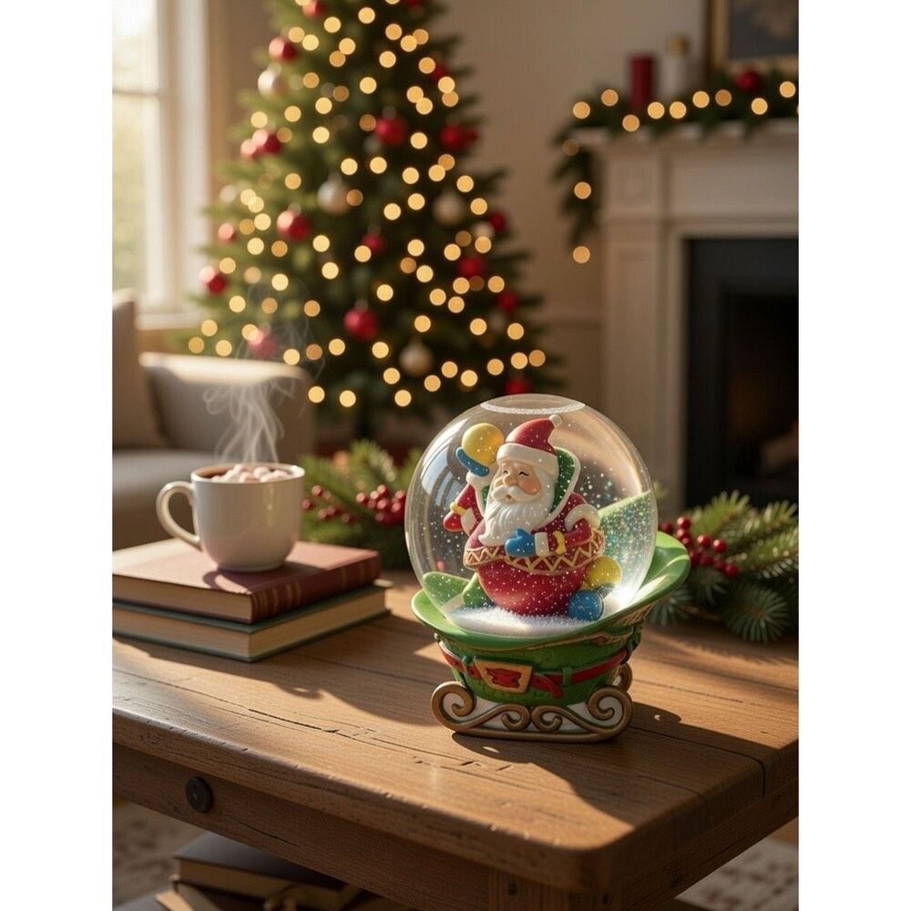 CHRISTMAS SANTA CLAUS SNOW GLOBE WIND UP Plays Music.Santa Claus Is Coming, Used